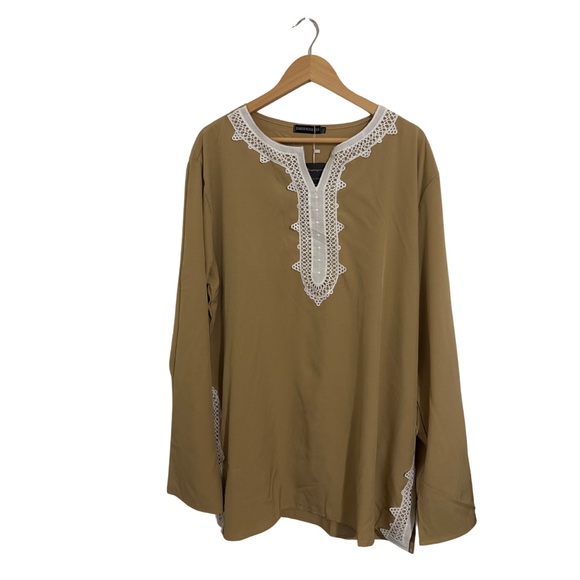 Daupanzees Tops - Tan Blouse with White Design
